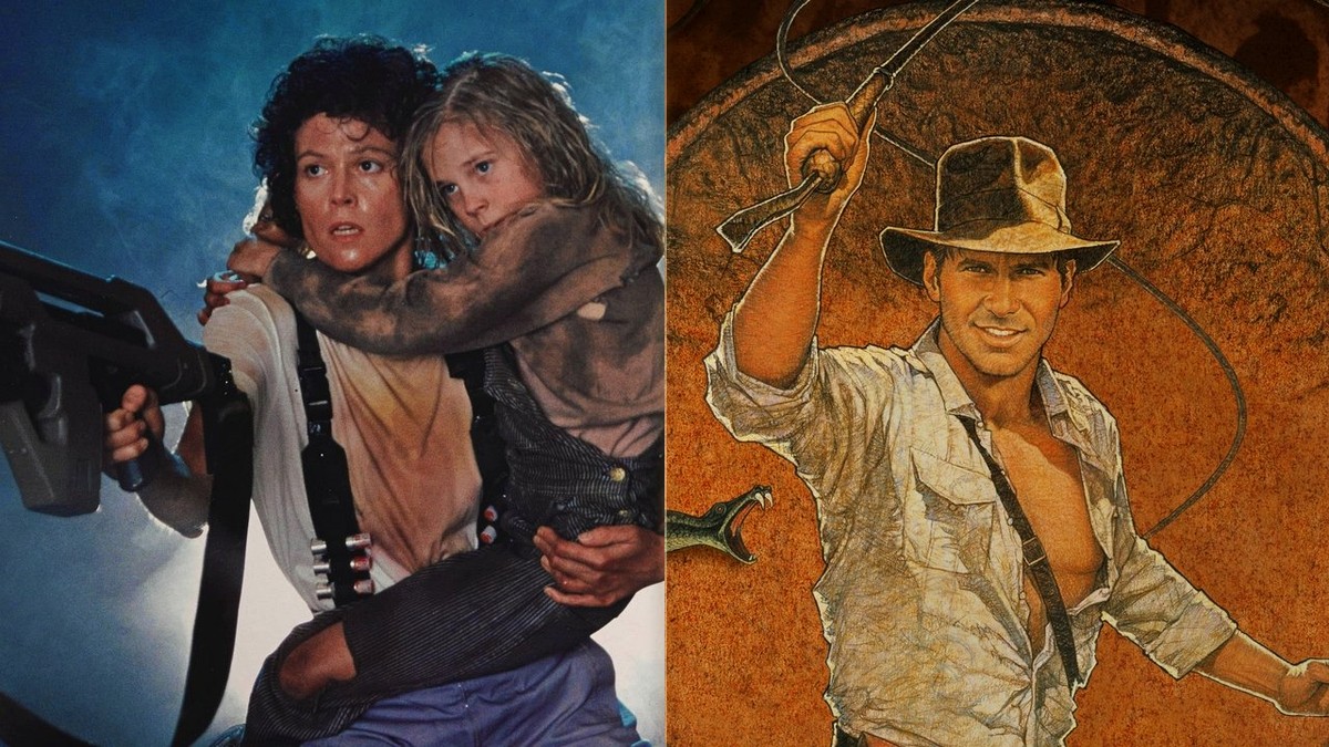 Ripley and Newt in Aliens, alongside Indiana Jones — two icons of 80s adventure cinema
