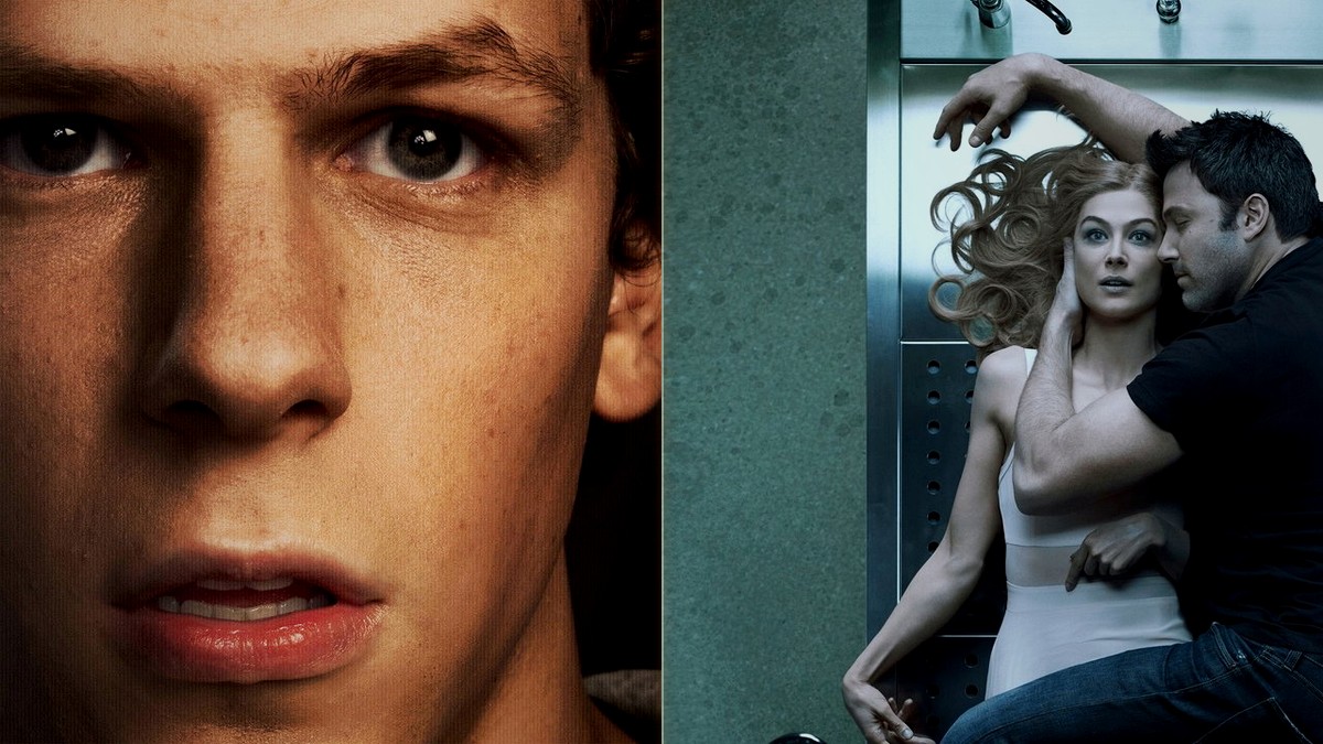 Jesse Eisenberg in The Social Network and Rosamund Pike with Ben Affleck in Gone Girl
