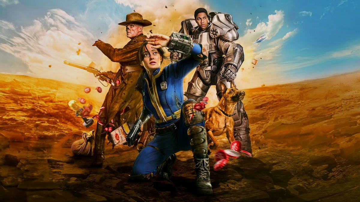Lucy, The Ghoul, and a Brotherhood of Steel knight in power armor — promotional key art