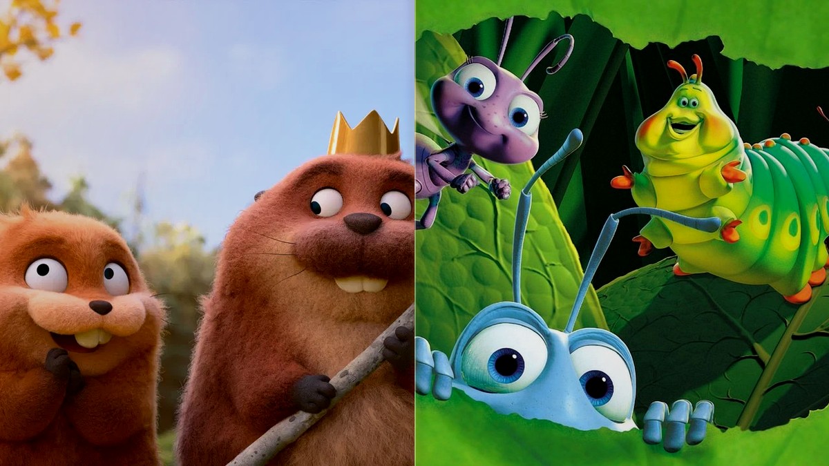 Hoppers, Pixar's 2026 theatrical release, alongside the underrated A Bug's Life — two ends of the studio's three-decade run.