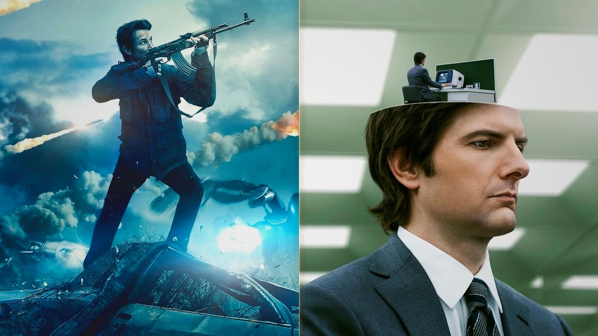 Falling Skies key art and Adam Scott in Severance